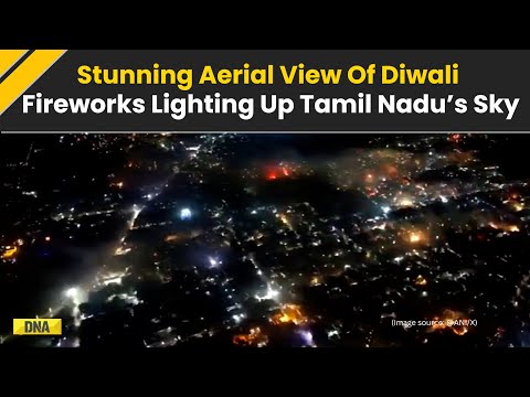 ديوالي ٢٠٢٥ منظر جوي خلاب للألعاب النارية التي ت ضيء سماء تاميل نادو ليلا في ديوالي