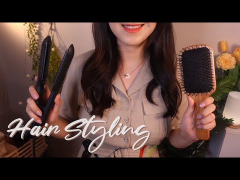 ASMR Hair Styling✨ Brushing and Curling w/ Steam (Layered + No Talking)