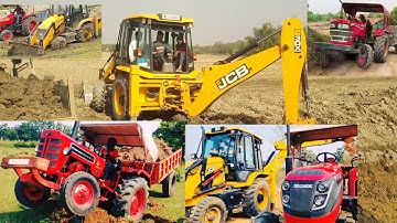 Mahindra JCB 3DX machine loading dumper Mahindra truck Arjun tractor Swaraj powertrac Sonalika 