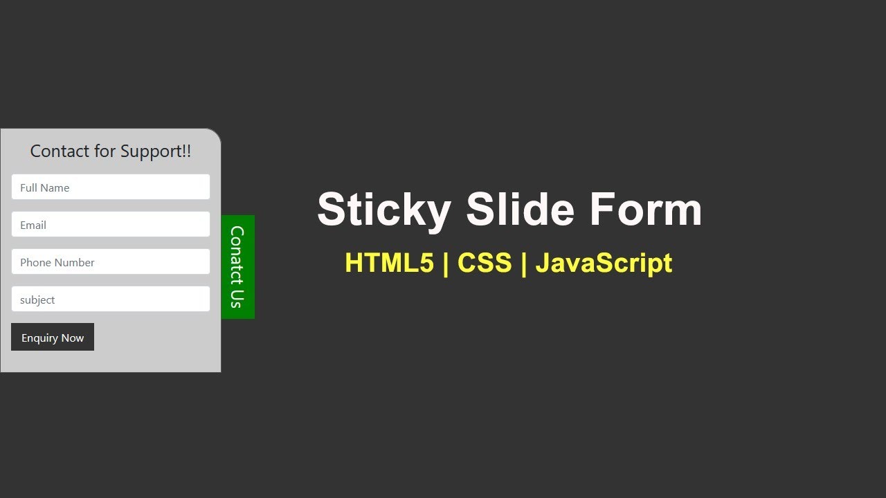 Sticky Slide Form Tutorial Using HTML CSS & JavaScript | How to Create ...