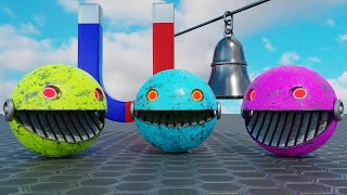 Robot Pacmans vs Magic Bell and Magnetic Field (from Shorts)