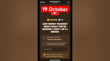 MemeFi YouTube video code today 19 October | MemeFi YouTube video secret code today | #crypto