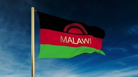 4K Malawi flag slider style with title. Waving in the wind with cloud background animation Stock