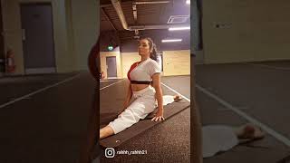 Flexible Indian Fitness Girl Doing The Front Splits In The Gym. Front Splits Motivation