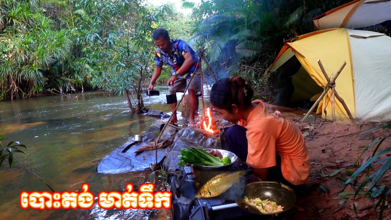 Camping adventure in the fishing forest,Cooking with natural and outdoor 