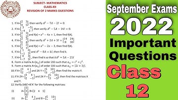 PSEB Class 12 Maths| Important Questions| September Exams 2022| Scholar Tutorial