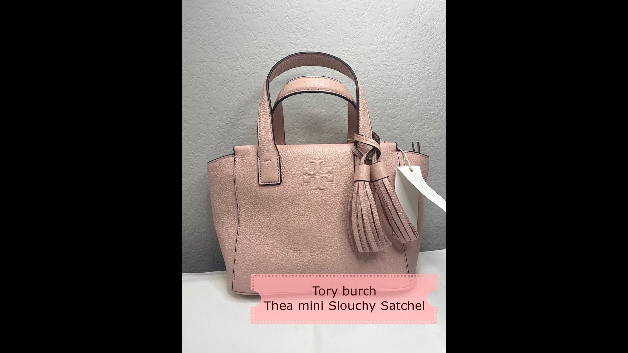 Tory Burch Thea Mini Pink Moon Pebbled Leather Web Satchel