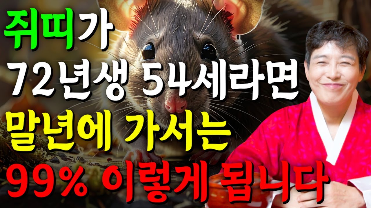 쥐띠 이렇게 됩니다..!! 2025년 1972년생 54세 쥐띠운세 배신당했던 모든날을 보답받습니다! 72년생 쥐띠의 운명과 평생의 운세 / 2025년 을사년 54세 쥐띠 운세