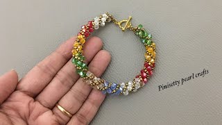 how to make crystal spiral rope bracelet/bicones multi color twisted rope tutorial/rope bracelet.