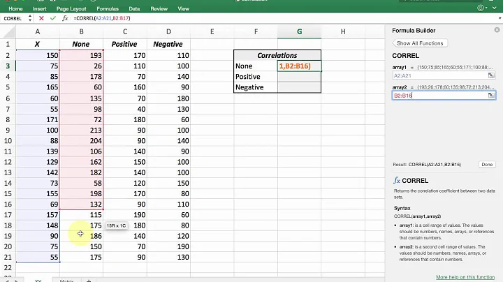 Using Excel to calculate a correlation coefficient || interpret relationship between variables