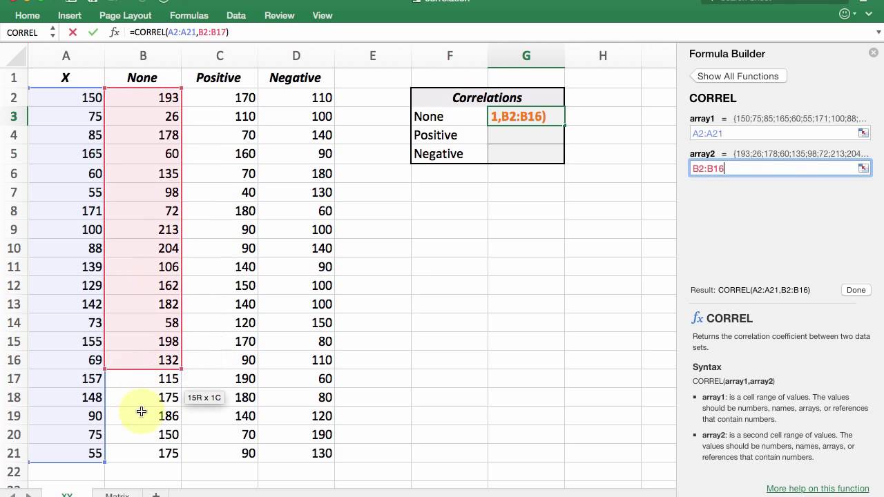 Correlation Chart Excel