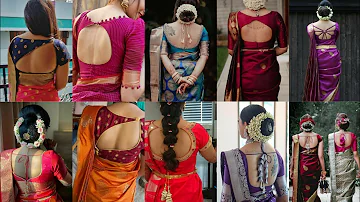 silk saree blouse back neck designs||