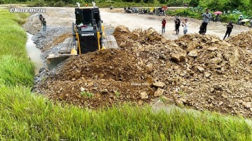 Amazing Activities New project Use SHANTUI Dozer c3 & Many  Truck Unloading Stone Back Fill Big Pond