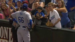 Yasiel puig attempts multiple times to give a young fan baseball, but
the kid drops it check out http://mlb.com/video for more! about
mlb.co...
