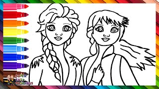 Drawing and Coloring Elsa and Anna from Frozen ❄️👸🏼💙👸❄️ Drawings for Kids