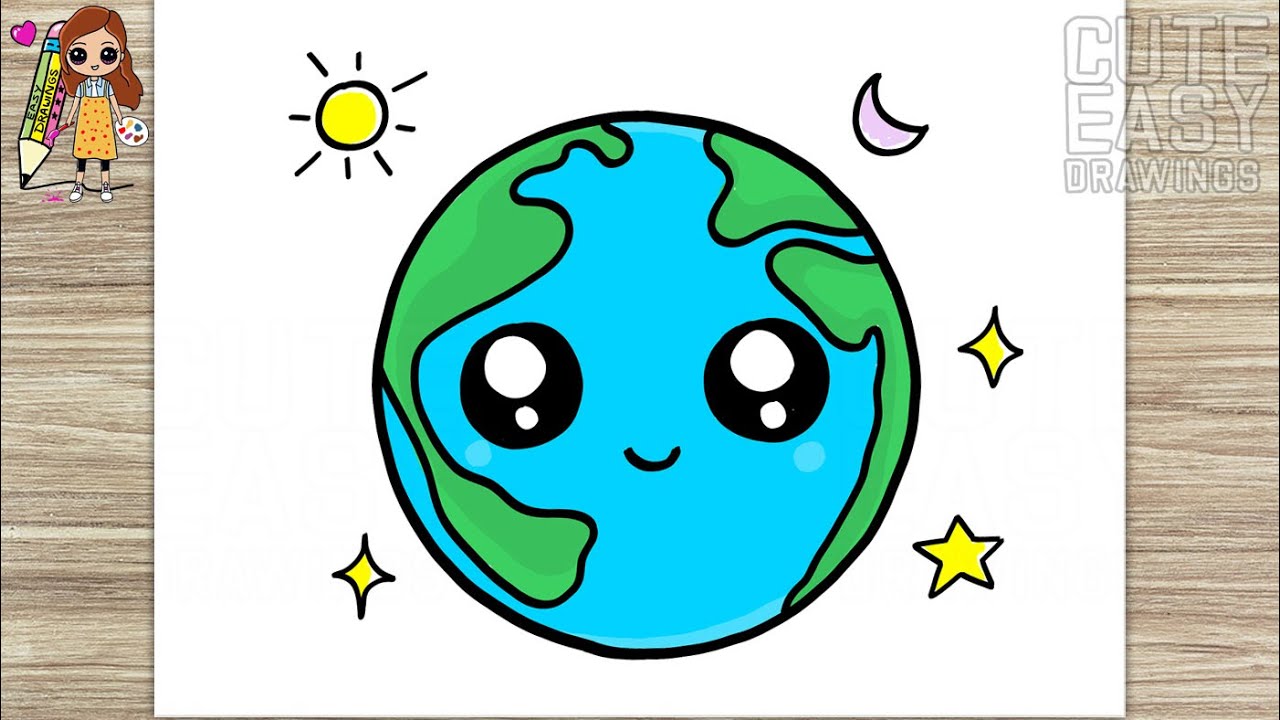 How to Draw Cute Earth | Happy Earth Day, Easy Drawing Step by ...