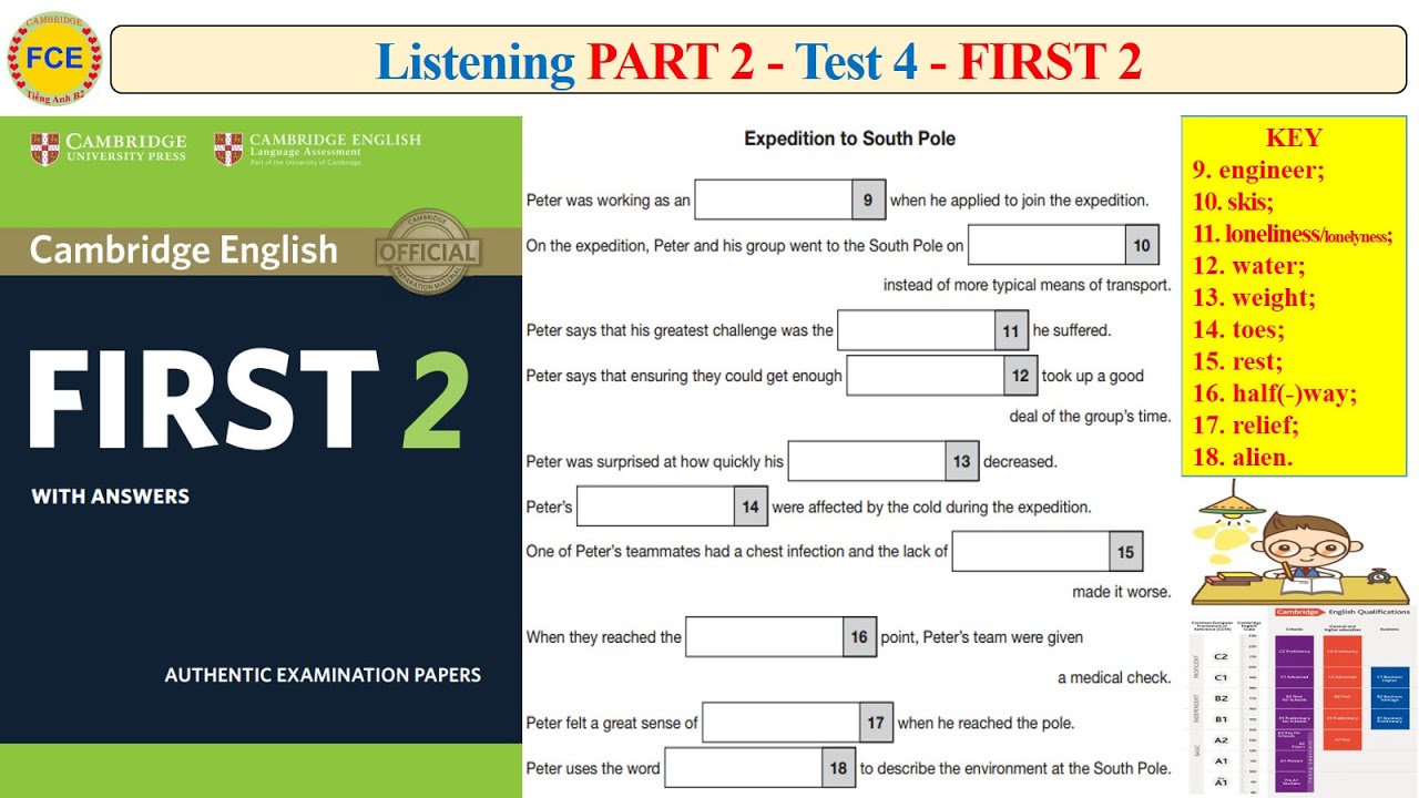 FCE First 2 - Listening Part 2 - Test 4 (Test 8) (Transcript + Key)