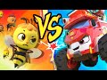 Fire truck vs bumblebee  buzz buzz  monster truck  kids songs  cartoons  babybus  cars world