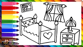 Drawing and Coloring a Bedroom 🛏️❤️🖼️🌈 Drawings for Kids