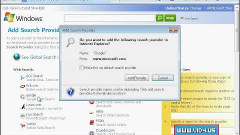 Windows Vista - How to change default search provider on internet explorer 7