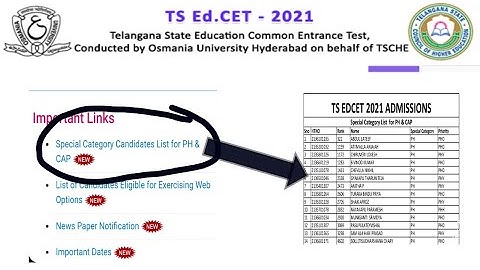 Edcet Special category candidates list for PH & CAP ||TS EDCET 2021.