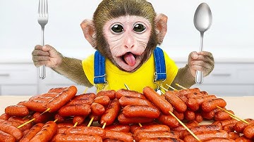 Monkey MoMo Drives a Tractor and Catches a Sneaky Sausage Thief at the Picnic | MoMo Monkey Life