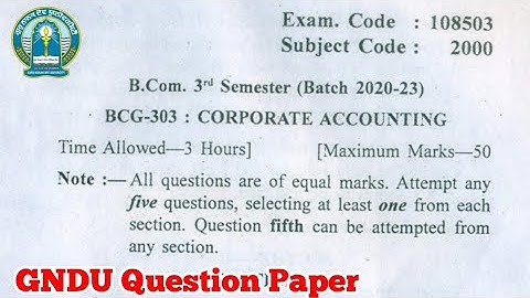 Gndu B.Com 3rd Semester Corporate Accounting Question Paper || Bcom 3rd Semester Question Paper