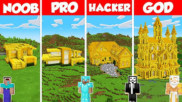 Gold Block House Build Battle Challenge - Noob vs Pro vs Hacker vs God - Minecraft Animation