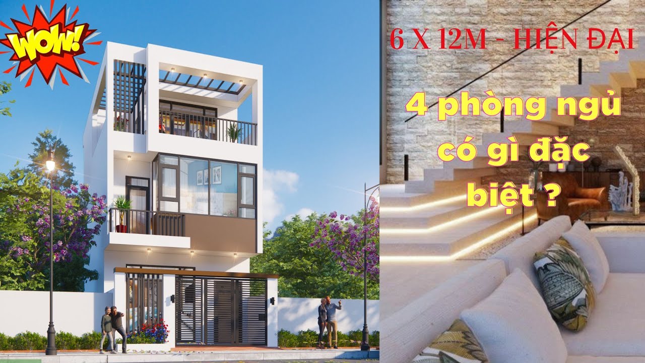 Chia sẻ nhà phố hiện đại 6 x 12m 3 tầng gồm 4 phòng ngủ + Khách, bếp...