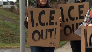 Portlanders give remarks following Saturdays protest outside ICE facility