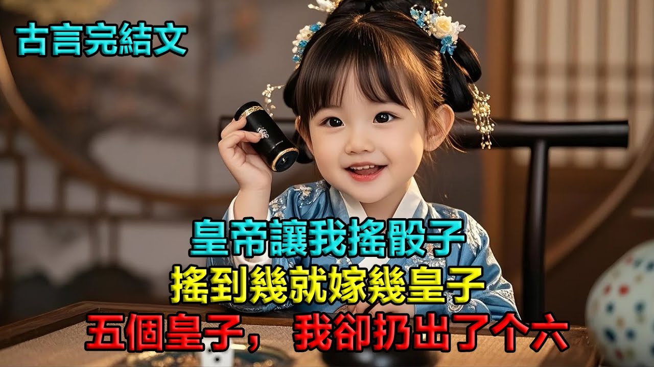 兩歲那年，皇帝讓我搖骰子，搖到幾就嫁幾皇子。我小手一扔，五個皇子，我卻穩穩扔出了個六。這時一個太監跑了進來：「皇后娘娘生了！是個皇子！」皇帝高興極了，直誇我扔得好。說這是天賜良緣