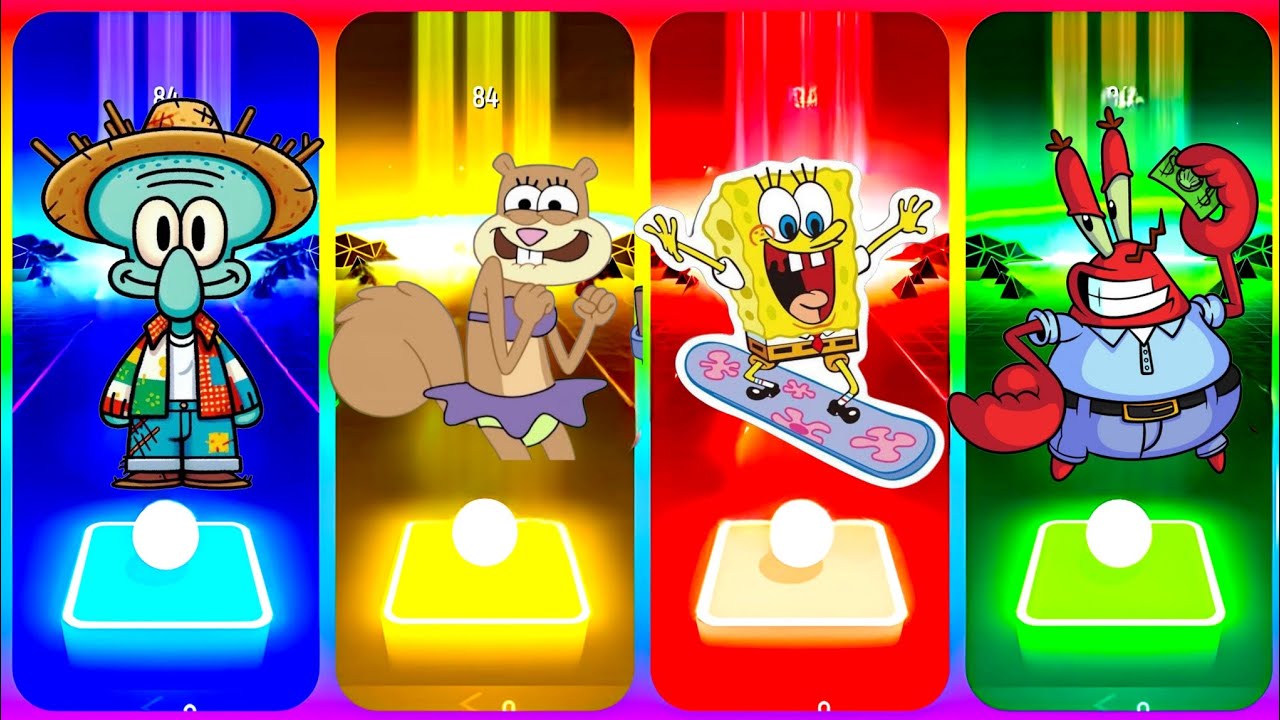 Squidward tentacles 🆚 Sandy cheeks 🆚 Spongebob 🆚 Mr.Krabs - Tiles Hop Edm Rush 