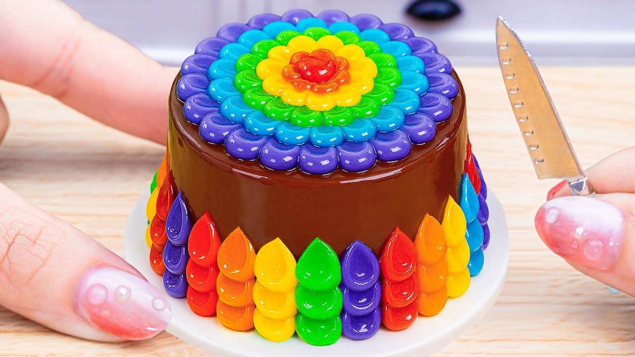 Miniature Cake Decorating | Beautiful Rainbow Chocolate Cake Art! Tiny Baking Challenge