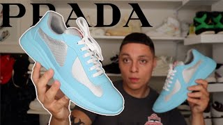 Prada America's Cup Soft rubber and bike fabric sneakers Baby Blue (Review) + ON FOOT