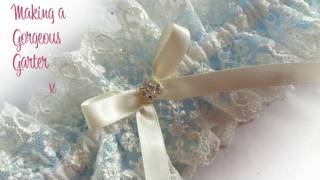 Personalised Wedding Garter blue ivory Nottingham lace