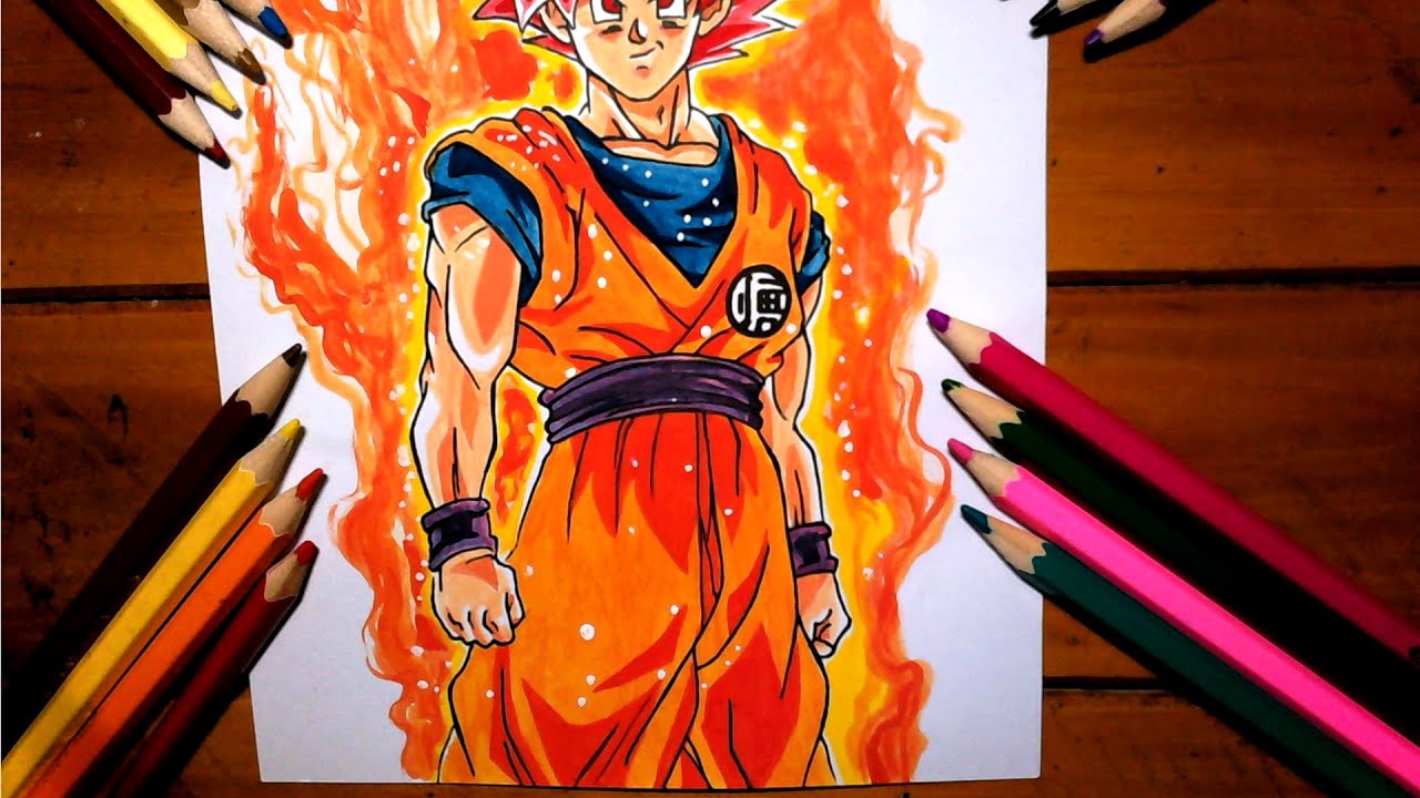 Como Desenhar Goku Super Saiyan god passo a passo - How To Draw