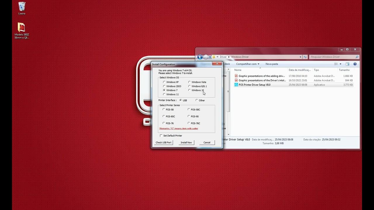 Instala o do driver windows das impressoras pos 58 58iiz e pos 80