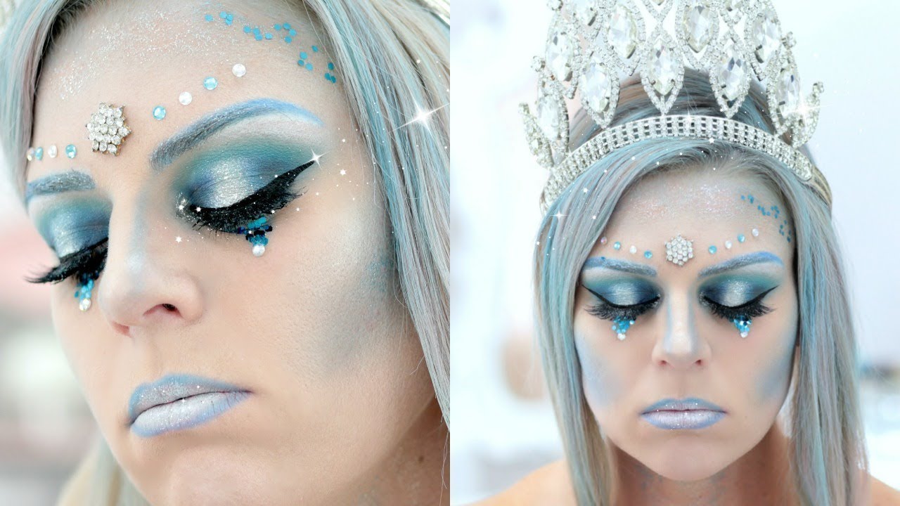 ICY BLUE SNOW QUEEN | GLITTERY HALLOWEEN TUTORIAL - YouTube