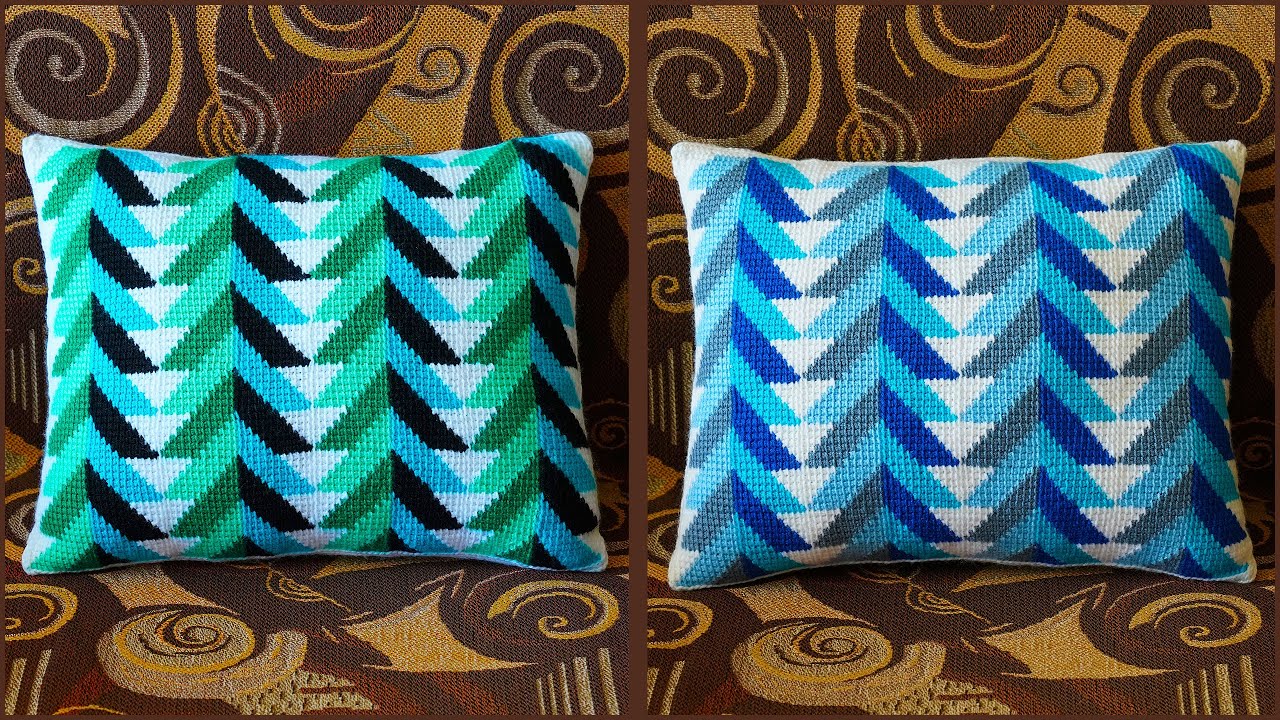 Подушка тунисским крючком с узором 