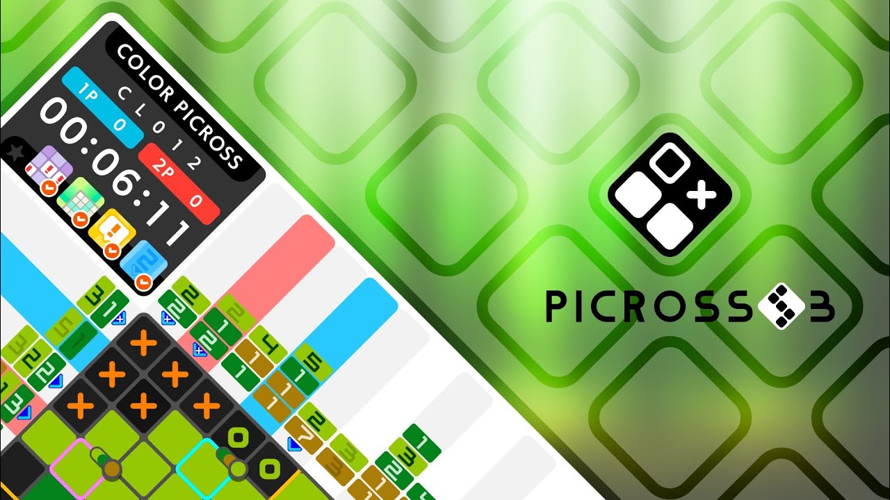 Picross S3 (Switch, 2019) gameplay of 3 10×10 puzzles