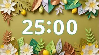 25 Minute Timer — Paper Craft Lemon Garden + Soft Bell | Pomodoro, Fresh Focus, No Music