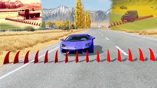 10 tries of how cars go over spikes - Only one was successful - BeamNG Drive