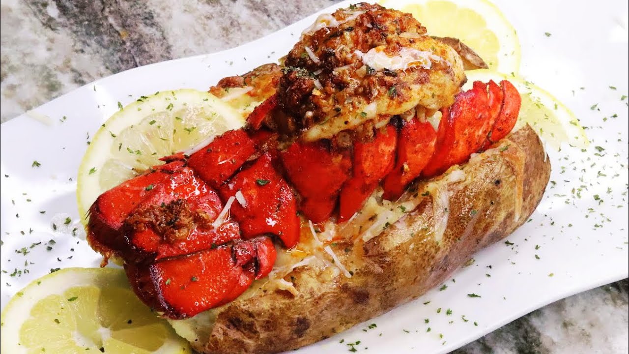 Garlic Parmesan Lobster Tail Seafood Baked Potato Recipe YouTube