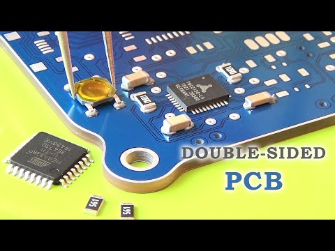 PCB prototyping with UV solder-mask. High precision PCB double-sided. Chips QFN36 and ATMEGA