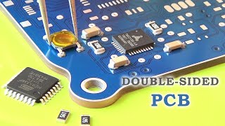 PCB prototyping with UV soldermask. High precision PCB doublesided. Chips QFN36 and ATMEGA 328PAU