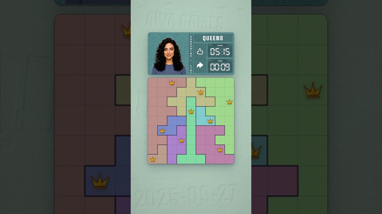 LinkedIn Queens #515 solved board for September 27, 2025, 9x9 grid