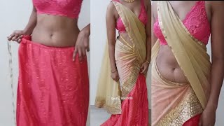 How To Drape Lehanga Saree With Bra||Beautiful pink Colour Embroidery Bra With Half Saree Wearing