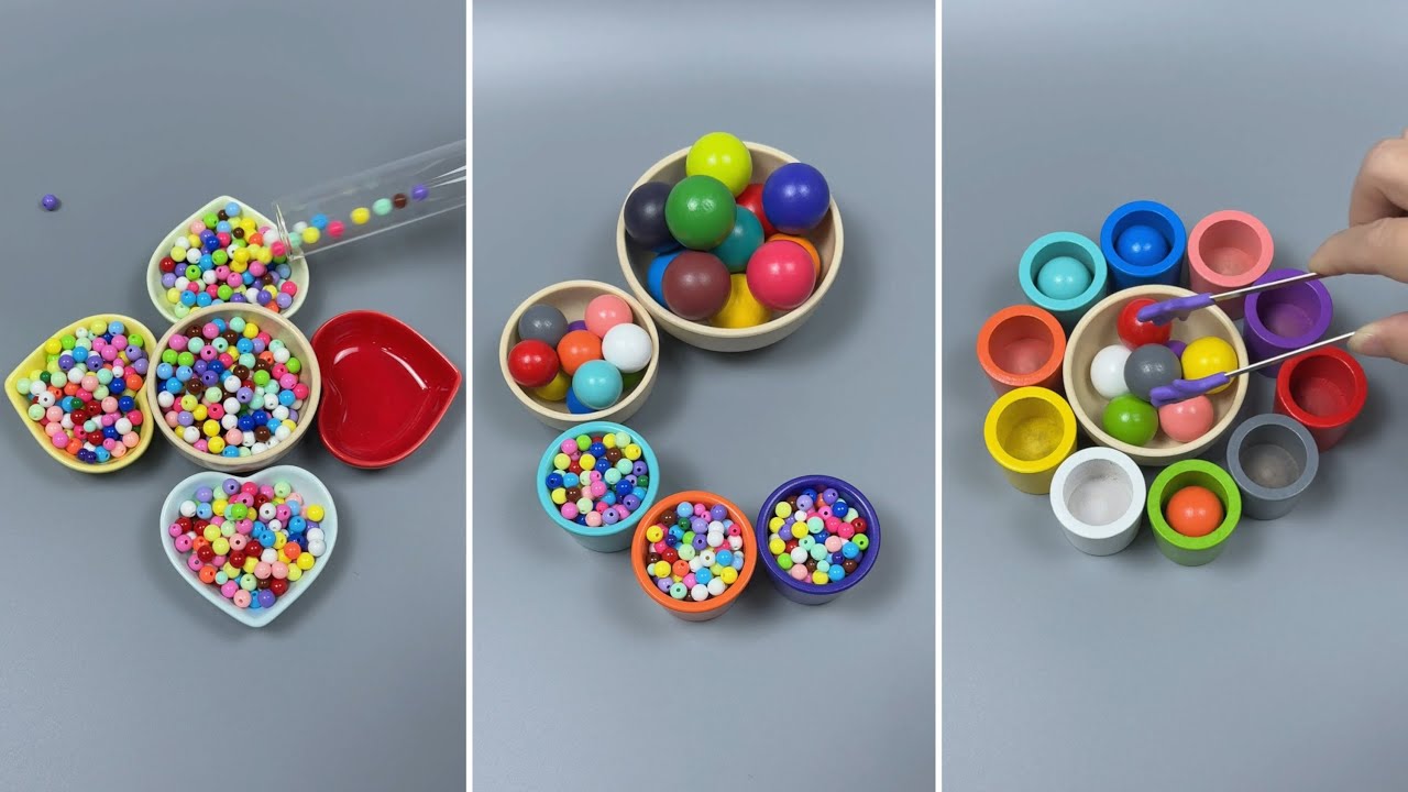 Relaxing ASMR with Colorful Beads & Marbles, Wood Cups | Satisfying Video