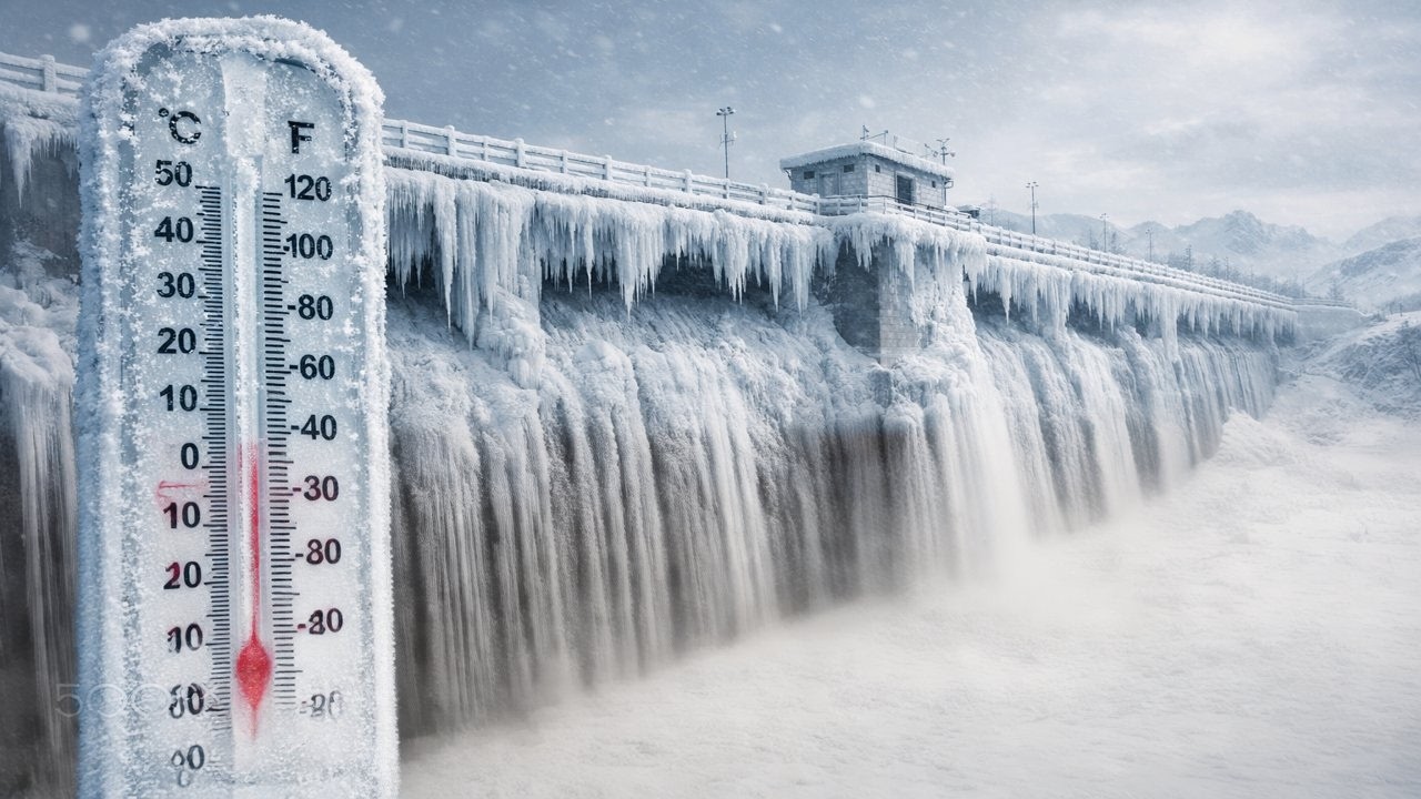 Zbiornik Słup zamarznięty styczeń 2026