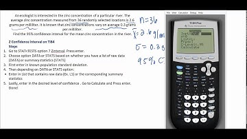 Z Confidence Interval for a mean on TI84 Zinc Example